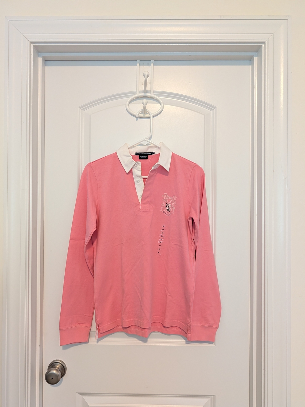 Ralph Lauren Pink Long-Sleeve Polo with White Collar